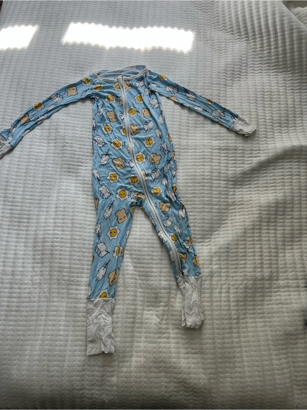 Little Sleepies Light Blue Zip-Up with Breakfast Characters *note small spot